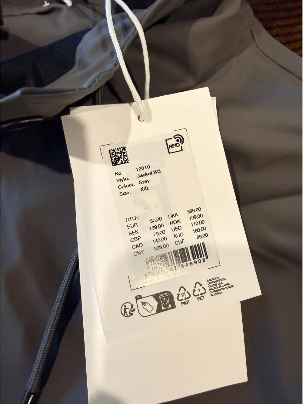 RAINS Jacket W3 Grey  Waterproof Hooded Rain Jacket Unisex XXL NWT